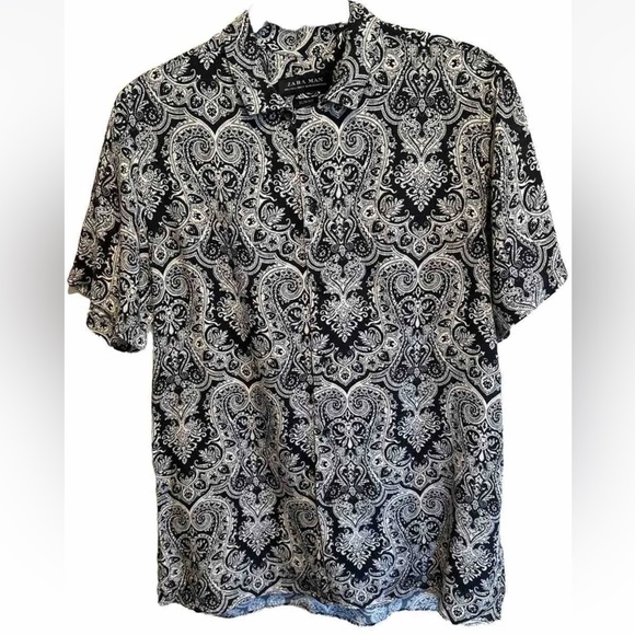 Zara Other - Zara Men’s Black White Paisley Short Sleeve Slim Fit Button Shirt Sz Large Shirt